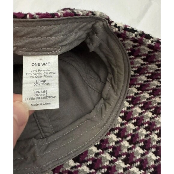 J. Crew Houndstooth Purple Gray Wool Blend Cap 100% Cotton Lining One Size Adj - Picture 7 of 14